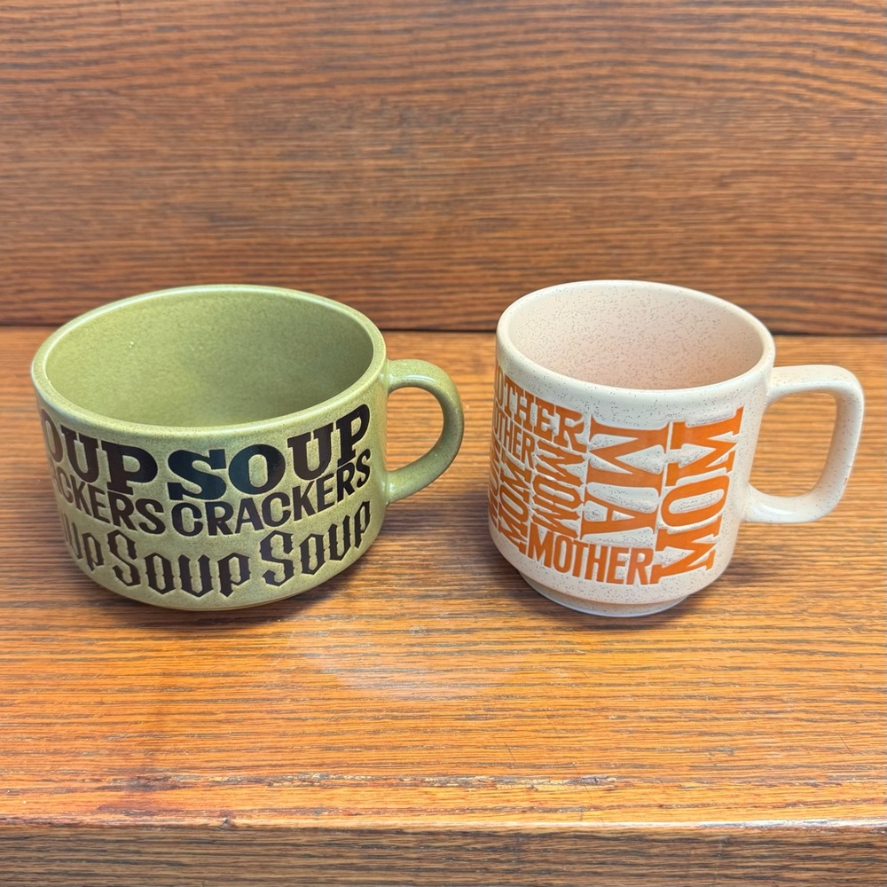 Vintage Japan Stoneware Soup and Coffee Mug Set